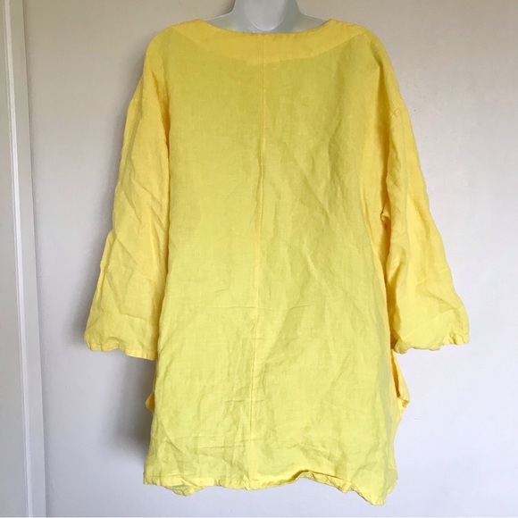 bryn WALKER Button Front Relaxed Linen Lagenlook Duster Jacket Yellow Medium - Picture 7 of 12